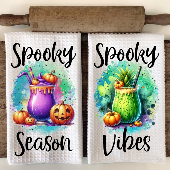 Spooky Season Cocktail Bar Towel Set, Halloween Spooky Kitchen And Bar Decor - Picture 1 of 10